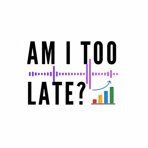 Am I Too Late? — animated logo showing an audio waveform and a rising bar chart